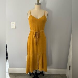 & Other Stories Mustard Yellow Dress with Tie Belt